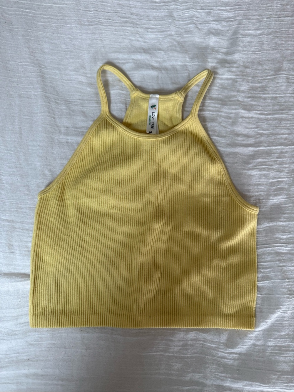 Ribbed Racerback Crop Top in Pale Yellow